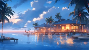 4k海边夜幕