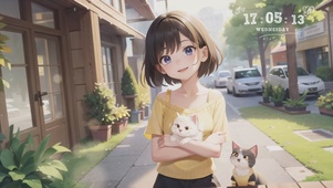 4K抱着猫咪的小女孩