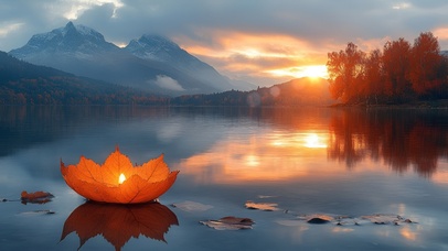 枫叶烛光：秋湖的浪漫黄昏