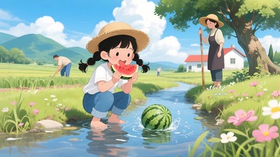 夏日溪流女孩