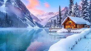 冬天湖泊雪景