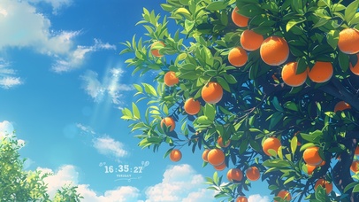 清新阳光橘子树