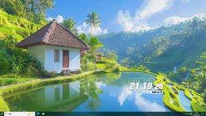 护眼白云树木河流桌面主题