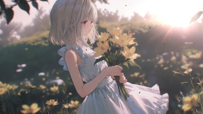 唯美森林花束少女