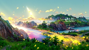 唯美治愈AI绘画阳光青山