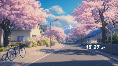 蓝天白云樱花树木