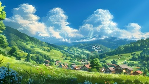 青葱山坡村庄