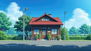 春天路边木屋