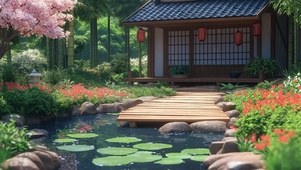 雨中庭院