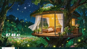 夜景护眼树木萤火虫桌面主题