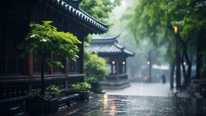 4K唯美雨中古巷