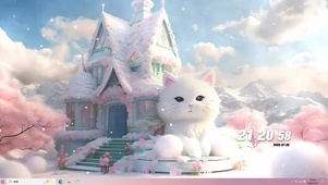 雪景树木小屋猫咪主题