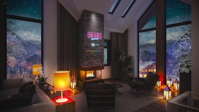 雪天温馨壁炉房间