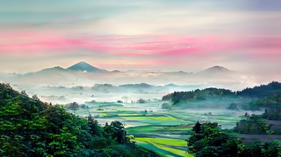 4K唯美治愈粉色夕阳天空田野