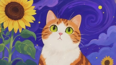 梵高风格猫猫桌面