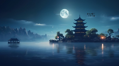 夜景 月色湖泊