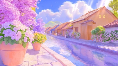 治愈糖果色樱花溪流