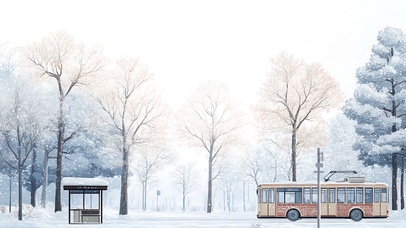 大雪中的静谧森林公交