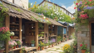小巷中开满鲜花的小屋