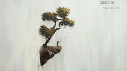 瀑布中的钓鱼人