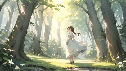 森林白裙女孩