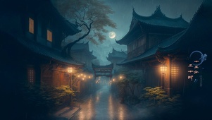 古镇雨夜