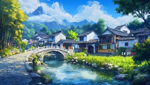 4k蓝天下古镇