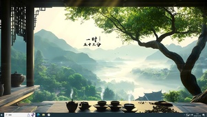 古风饮茶观山