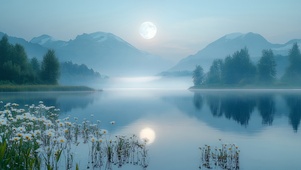 月光下的宁静湖湾