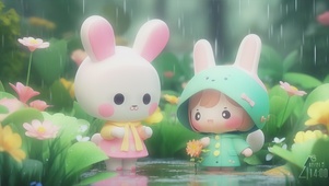 雨中两个小可爱