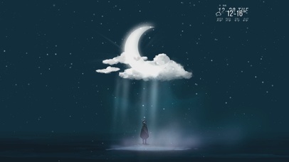 夜晚下雪天 唯美月亮与孤独背影