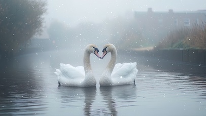 清晨薄雾天鹅湖