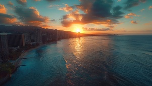 落日夏威夷海岸线