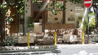 4K夏日咖啡店街边