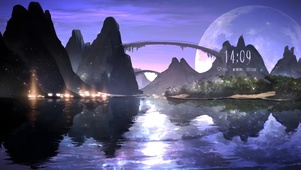 夜晚山水湖畔