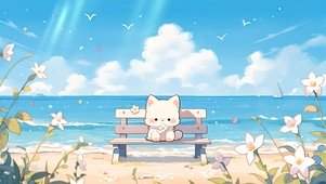 简约海边可爱猫