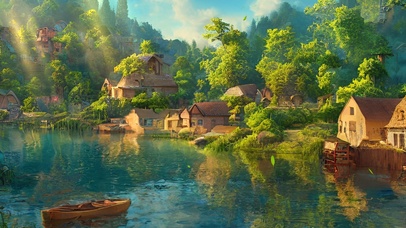 夏日湖边小镇