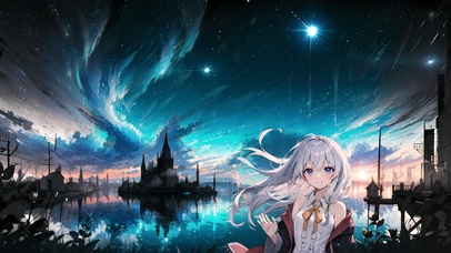 幻想湖边白发少女