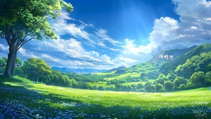 午后山坡草地