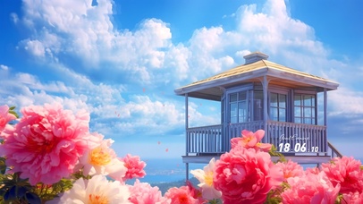 4K白云蓝天牡丹花