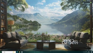 蓝天白云树木护眼绿景桌面主题