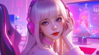 清纯粉发电竞少女	