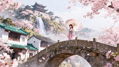 樱花树下撑伞姑娘