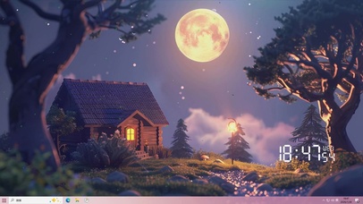 护眼夜景树木房屋桌面主题