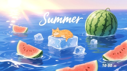 夏日的西瓜与猫咪