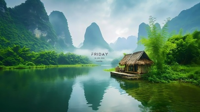 4k湖水青山倒影