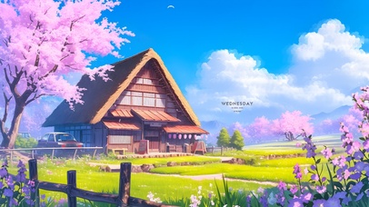 4K唯美樱花木屋