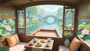 坐船赏荷