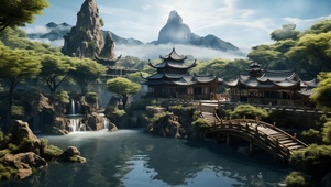 高山流水 蓝天白云