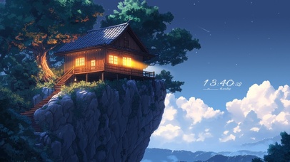 夜空悬崖上的小屋